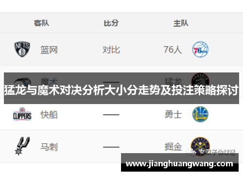 猛龙与魔术对决分析大小分走势及投注策略探讨